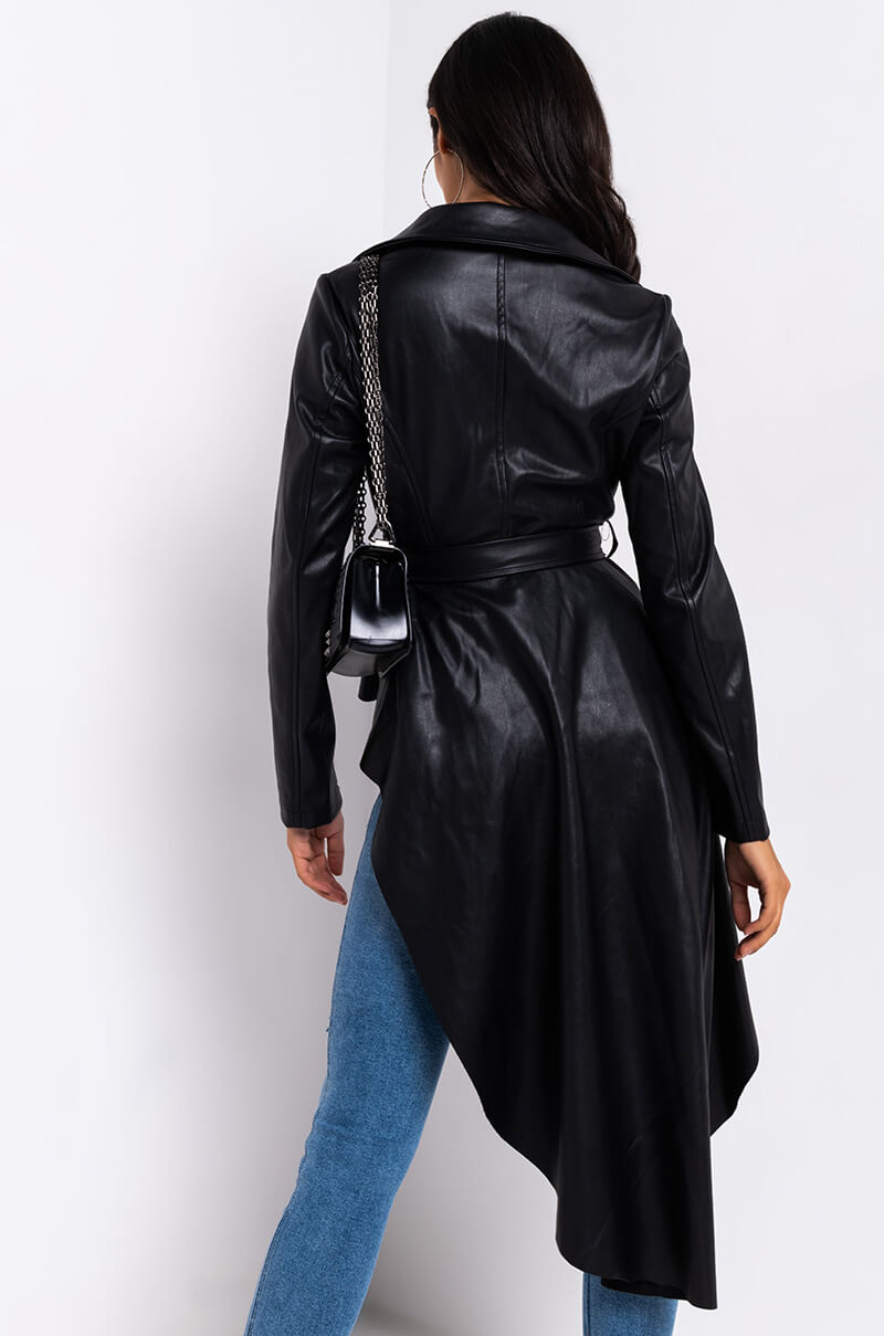 ZENDAYA PLEATHER HI LO TRENCH JACKET