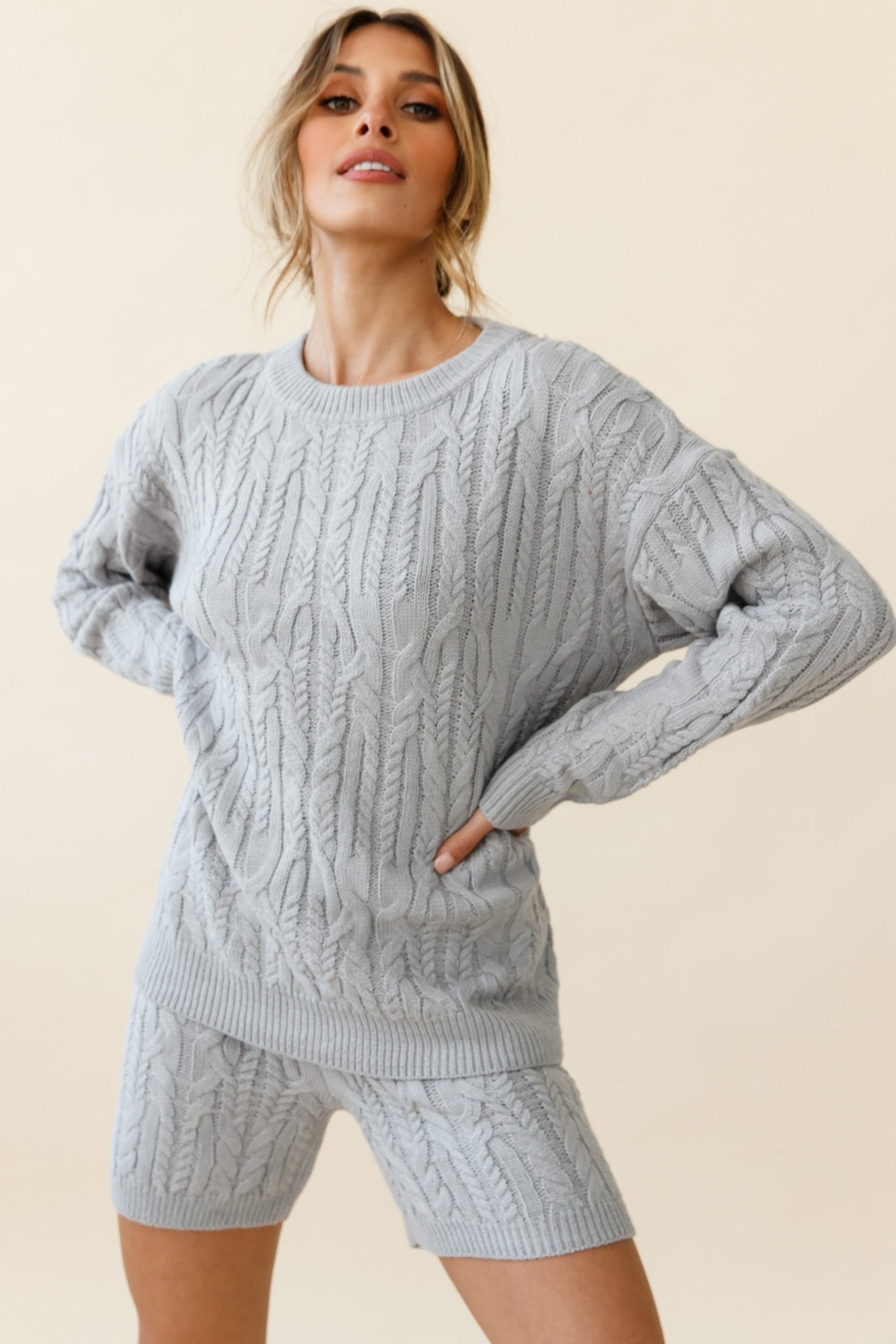 Colorado Cable Knit Sweater Grey