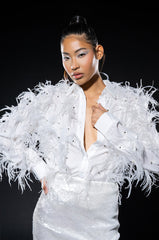 ZSA ZSA ALL OVER FEATHER BUTTON DOWN BLOUSE