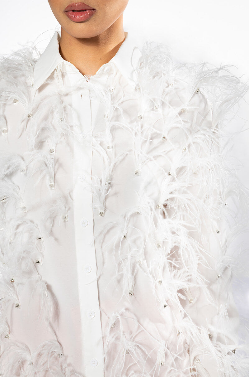 ZSA ZSA ALL OVER FEATHER BUTTON DOWN BLOUSE