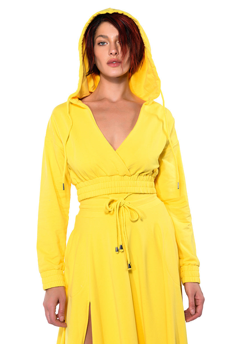 ZUMI CROPPED WRAP FRONT HOODIE